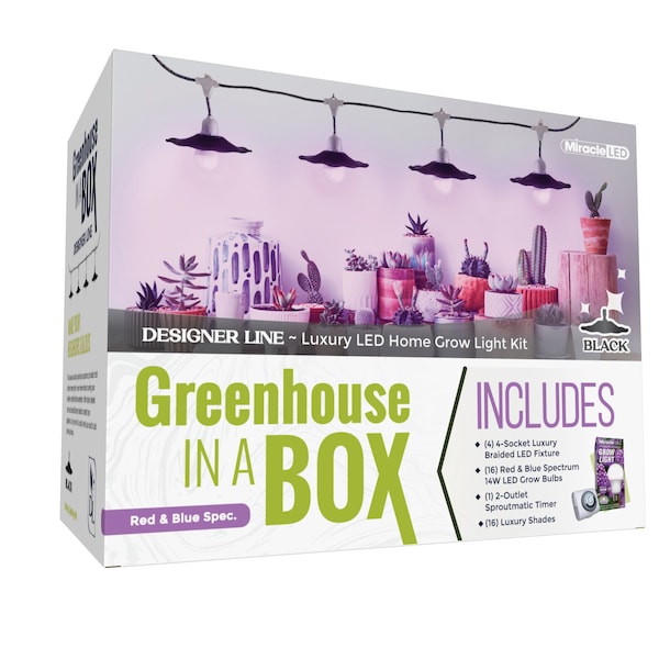 Miracle Led 4-Socket Designer Greenhouse in a Box Grow Lght Kit, Red/Blue Spec, 14W Rplc 150W Grow Bulbs, 4PK 801776 - main